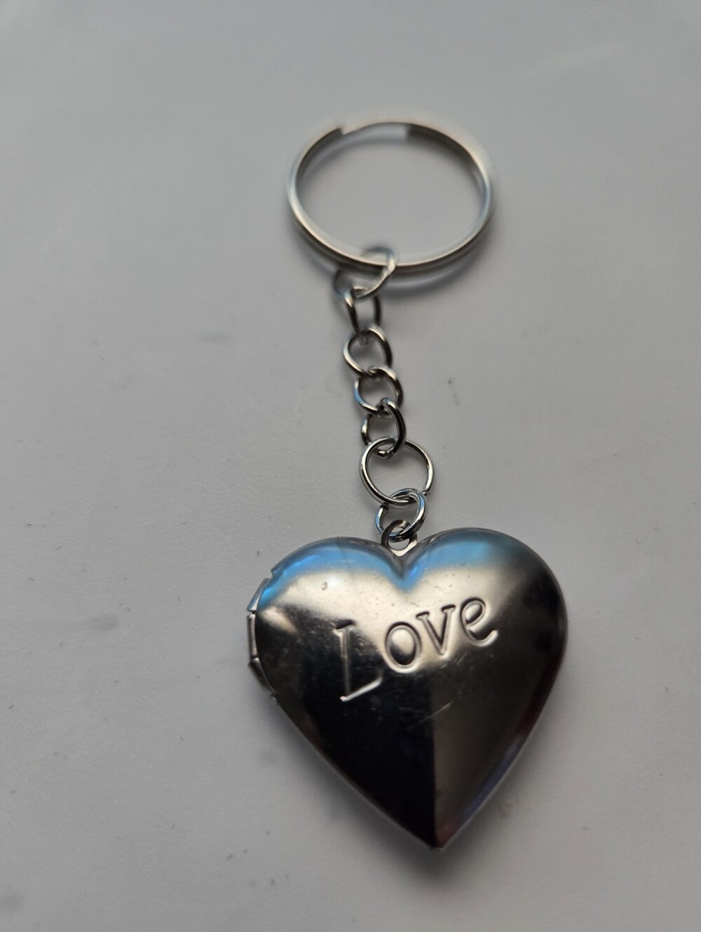 Silver Tone Heart Keychain Pendant - "Love" Engraving